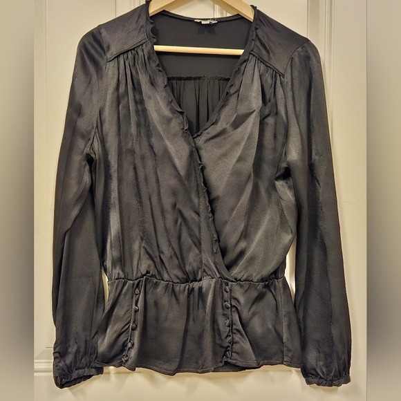 guess black viscose long sleeve wrap blouse work career blouse size M - Picture 1 of 10